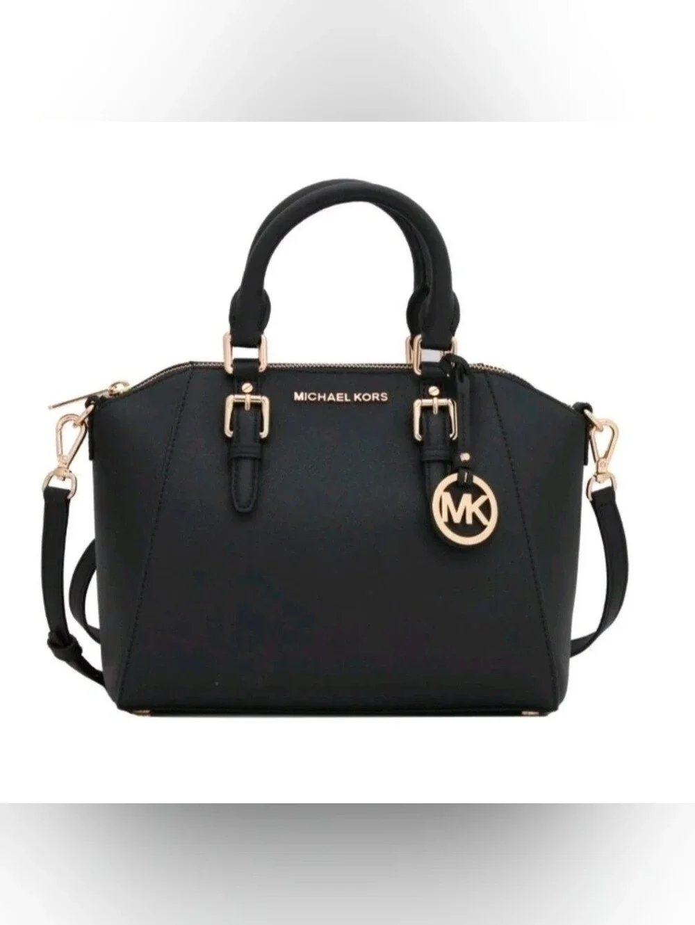 Michael Kors Ciara Large Satchel black Saffiano leather with gold-tone hardware